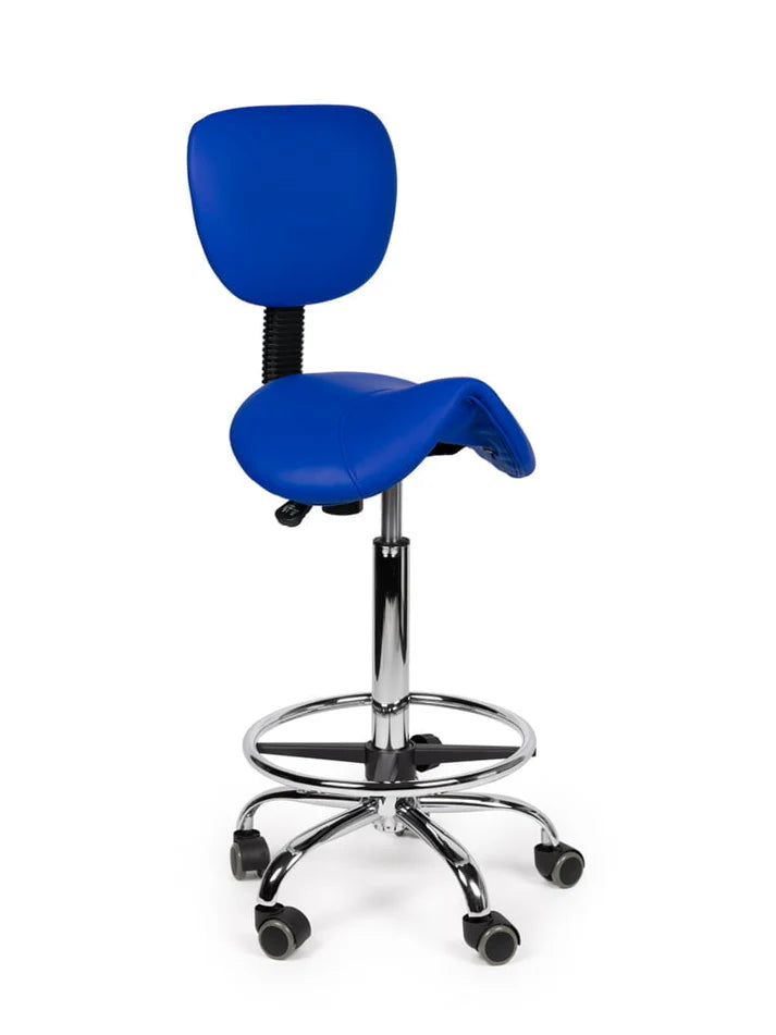 Ergonomisch Sattelhocker Blau Mit Lehne Auf Räder