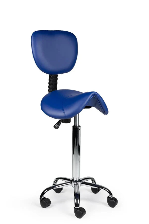 Ergonomisch Sattelhocker Blau Mit Lehne Auf Räder